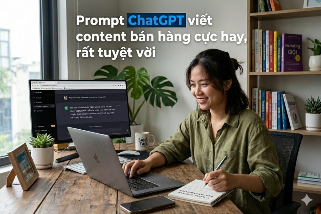 Prompt ChatGPT viết content bán hàng. Marketer đang viết content bán hàng bằng Prompt ChatGPT