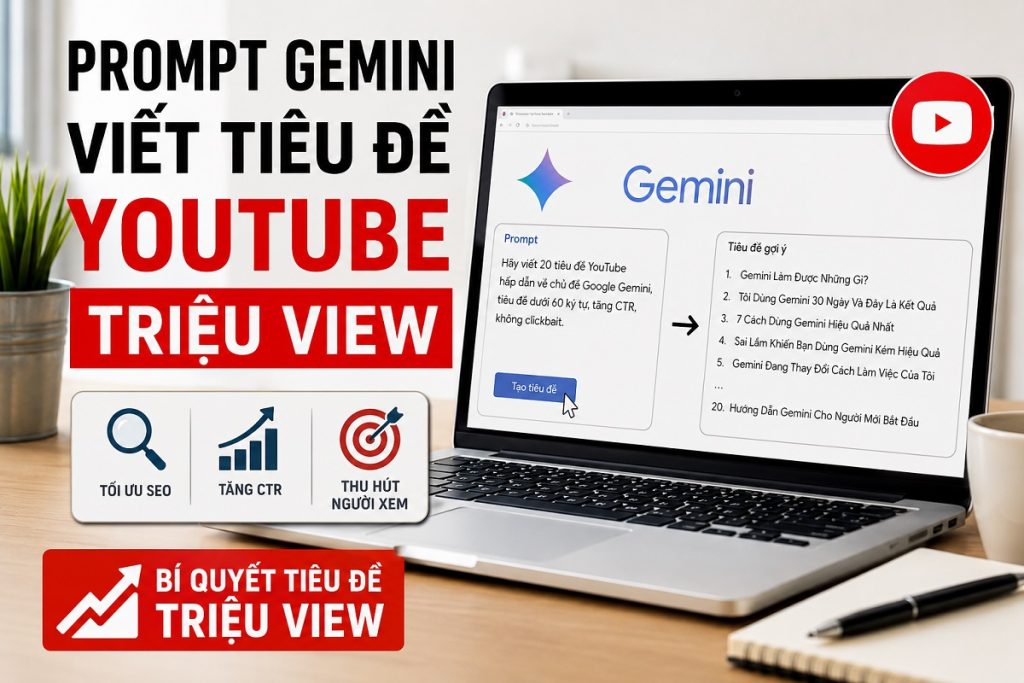 Hình minh họa bí quyết tiêu đề YouTube triệu view. Prompt Gemini viết tiêu đề YouTube triệu view