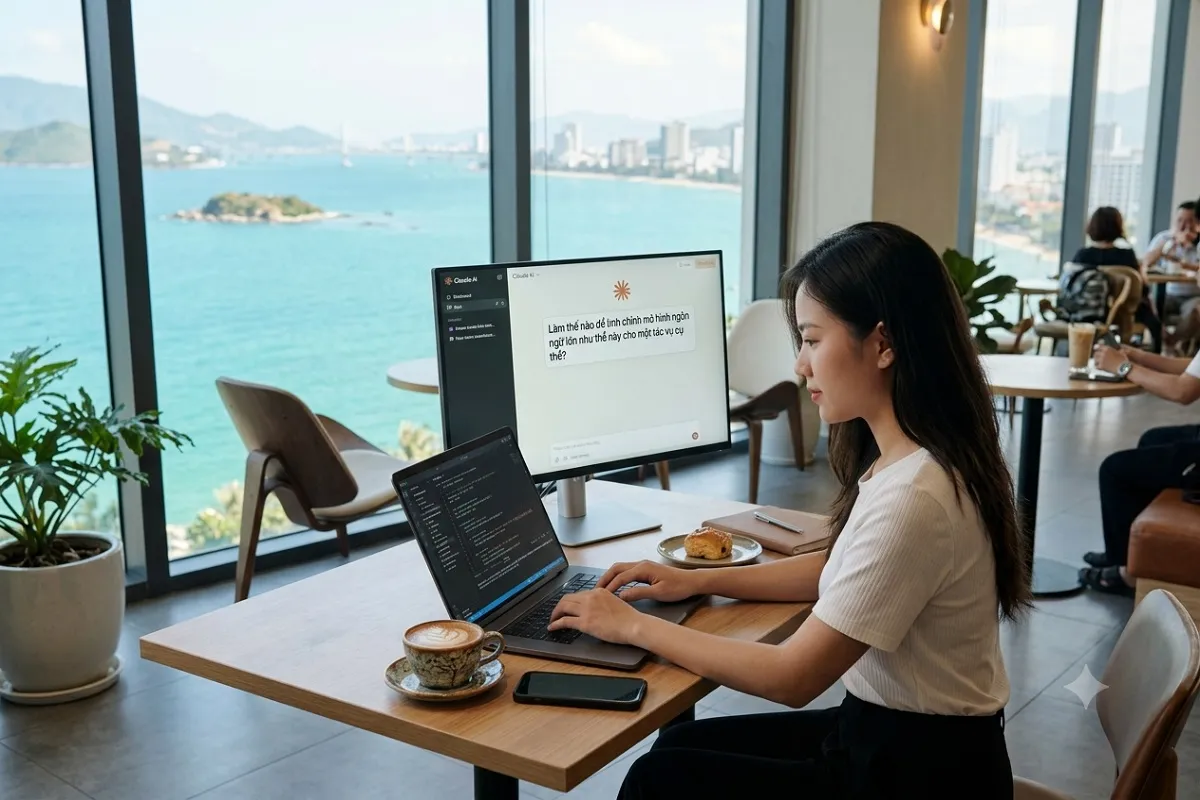 15 việc bạn có thể làm với Claude. Người dùng đang sử dụng Claude tại quán cà phê