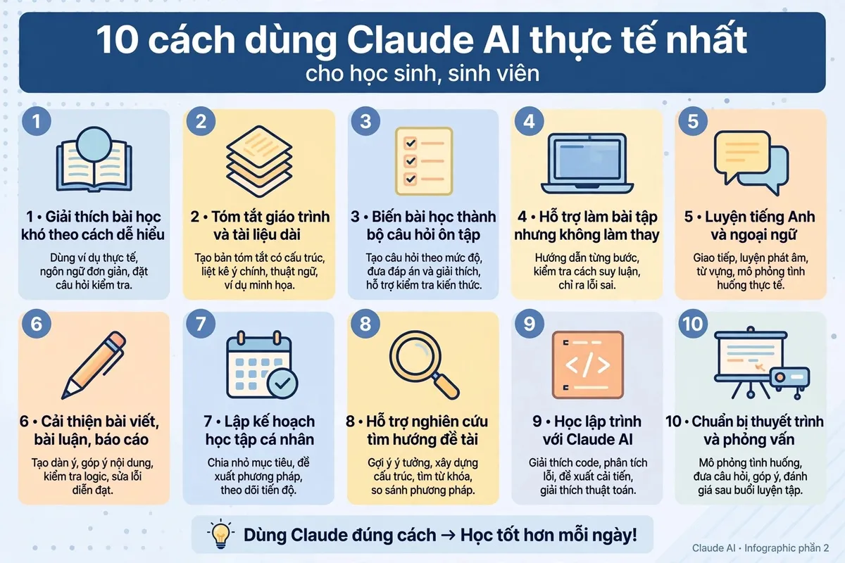Claude AI cho học sinh, sinh viên: 10 cách dùng thực tế nhất