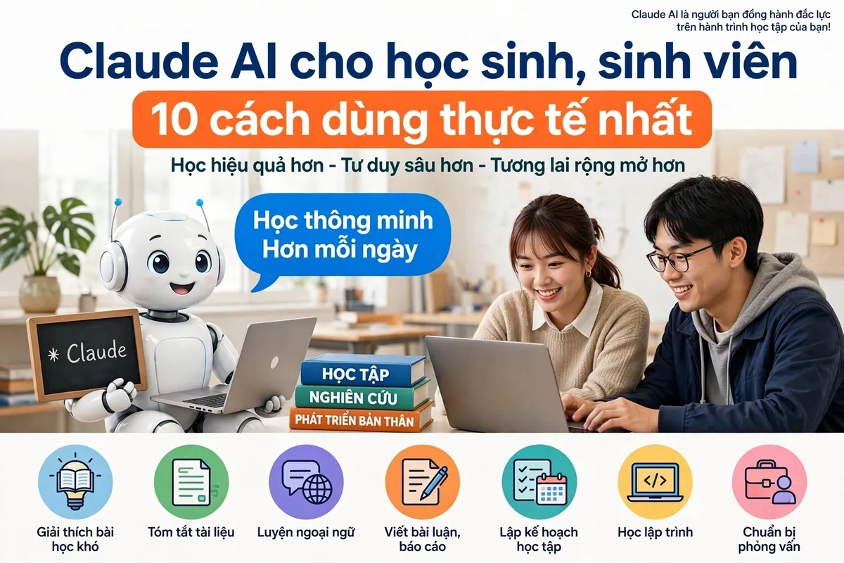 Claude AI cho học sinh, sinh viên: 10 cách dùng thực tế nhất