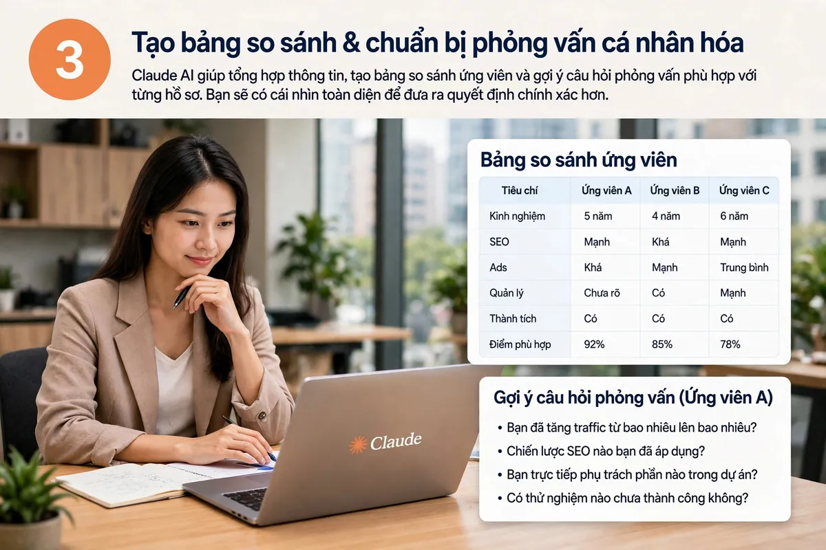 Tự động hóa công việc nhân sự. Tạo bảng so sánh và chuẩn bị phỏng vấn cá nhân hóa