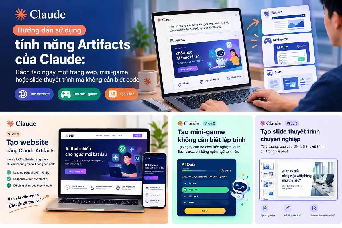 Artifacts của Claude. Tạo mini-game & slide
